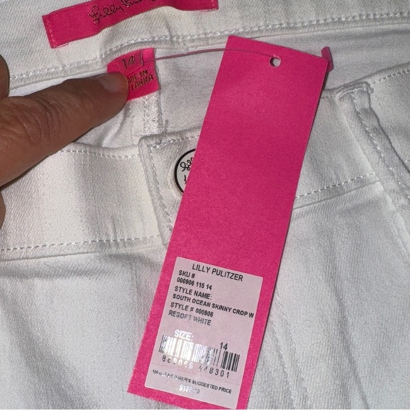 Lilly Pulitzer South Ocean Skinny Crop Resort White Jeans Size 14 New with Tags - Picture 3 of 6